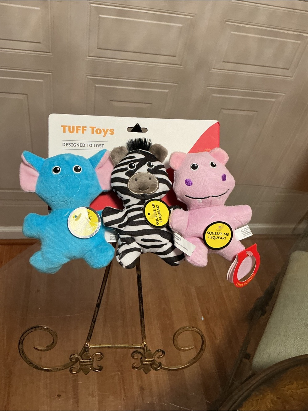 Brand New Jmle tuff Set Of 3 Elephant Giraffe & Reno Squeaker Dog Toy  5.5”